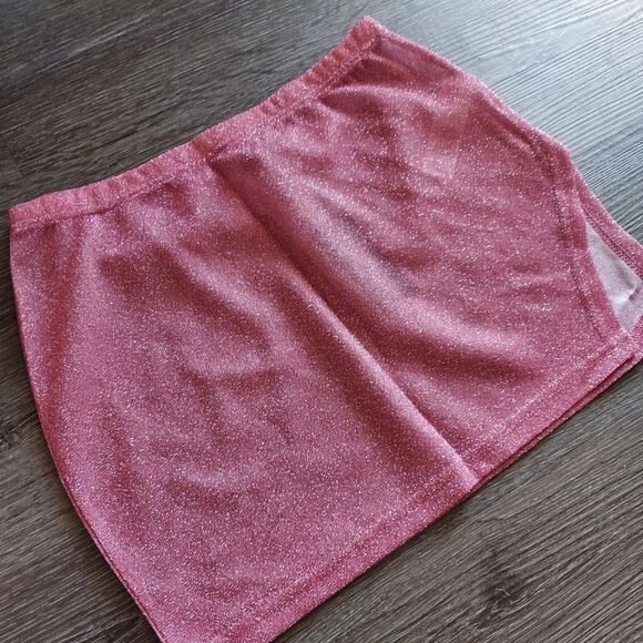 PrettyLittleThing Baby Pink Glitter Split Mini Beach Skirt - Small - Picture 3 of 7